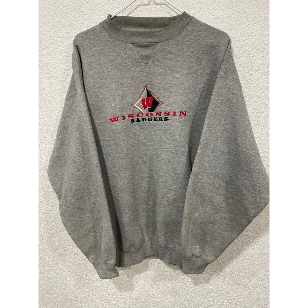 VINTAGE Wisconsin Badgers Sweatshirt Mens L Gray Football Team Cadre Athletic